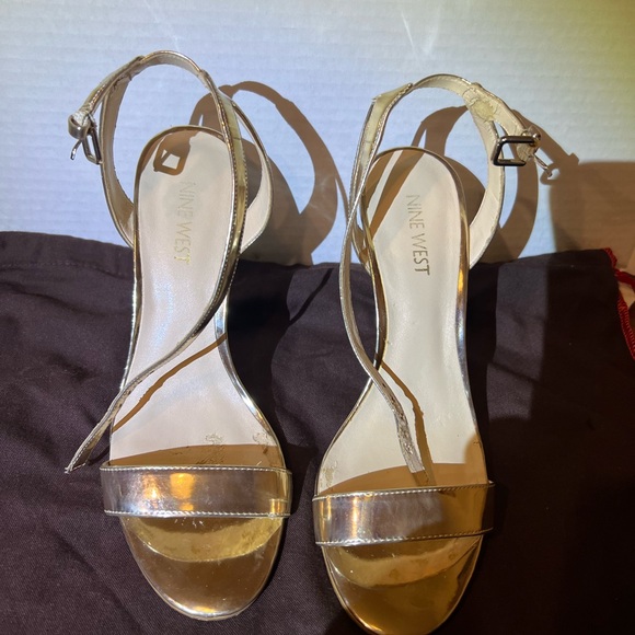 Nine West Metallic Gold Strap Heels Sandals - Picture 1 of 7